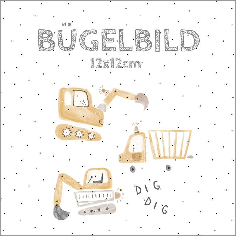 Bügelbild Bagger Dig Dig | 12x12cm