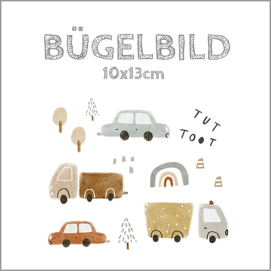 Bügelbild Tuut to the Town Cars | 10x13cm