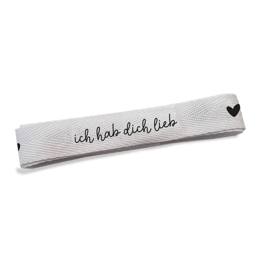 1m Baumwoll-Band Ich hab dich lieb *weiß*